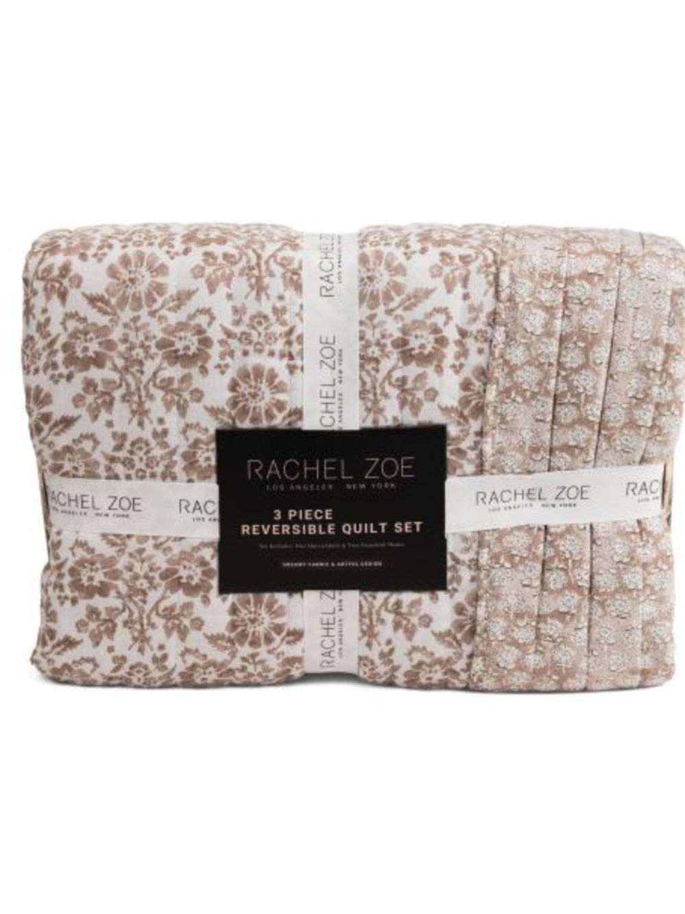 Rachel Zoe 3-Piece Reversible Quilt Set - Taupe Floral